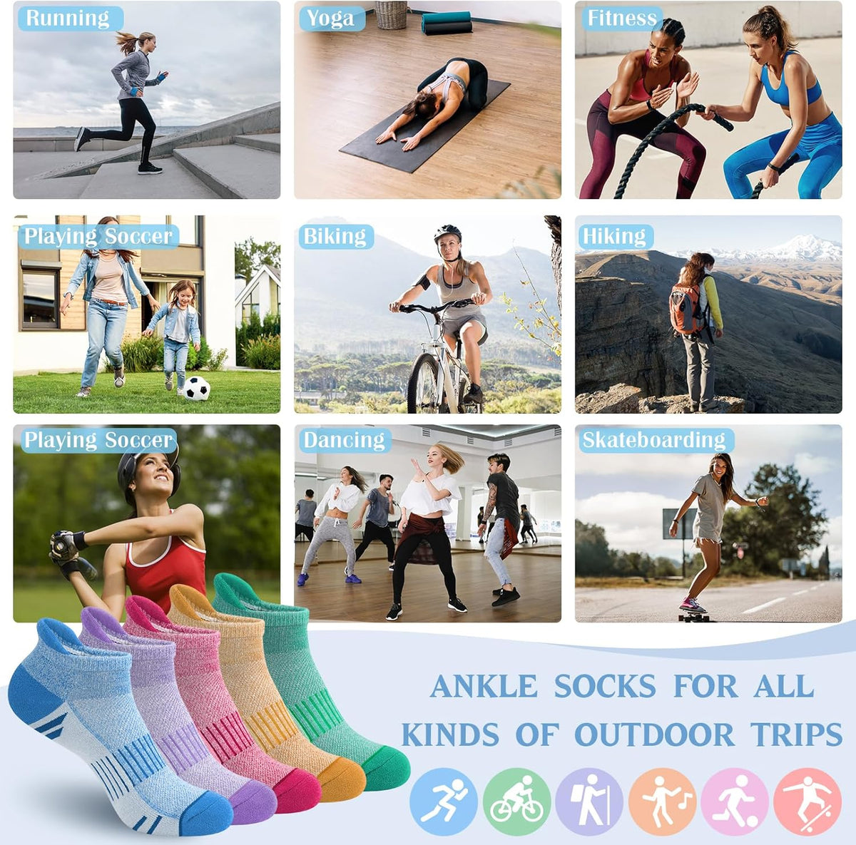 YSense Ankle Socks - Thick Cushioned Running & Athletic Cotton Socks | Moisture-Wicking, Low Cut Design