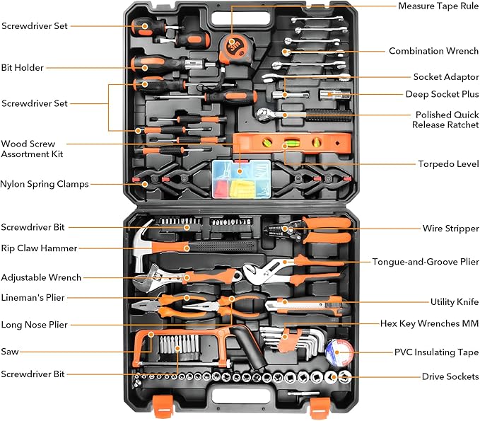 Home Tool Kit 157PCS Basic Household Auto Repair Tool Set Car Toolbox General Hand Tool Kit for Home Men Women DIY with Plastic Toolbox Storage Case Pliers Wrench Combination