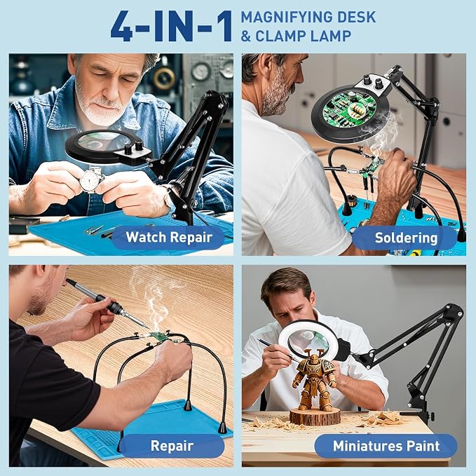 Silicone Mat Helping Hands Soldering Station, 30X/10X Magnifying Glass