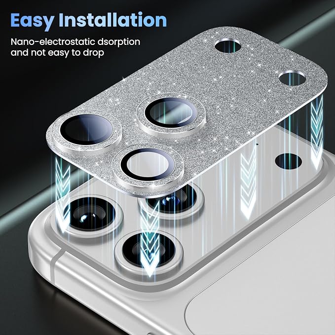 Uyiton for iPhone 17-Pro-Max Camera-Lens Protector: Bling Metal Tempered Glass