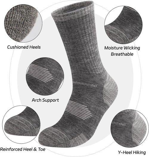 COOVAN Men's Cotton Crew Work Socks - 6 Pairs Moisture-Wicking Cushioned Athletic Socks for Hiking & Running