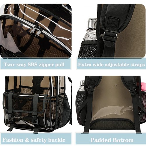 KUI WAN Clear Backpack, 15 inch Heavy Duty See Through Backpack for Boys and Girls Clear Book Bag with Multi-pockets, Brown