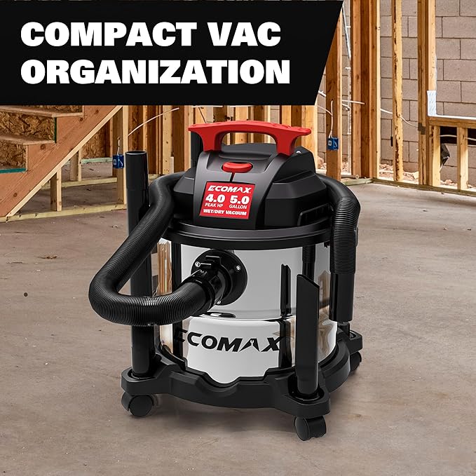 ECOMAX Shop Vacuum Wet and Dry 5 Gallon 4 HP Stainless Steel Wet Dry Vac with Powerful Suction and Blowing Function, Portable 3 in 1 Shop Vacuum for Home, Garage, Car, Jobsite and Workshop, EM18115
