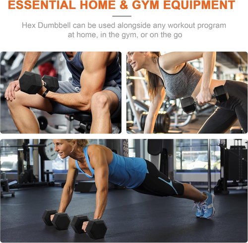 BalanceFrom Rubber Encased Hex Dumbbells - Durable Weight Options in Pairs or Singles