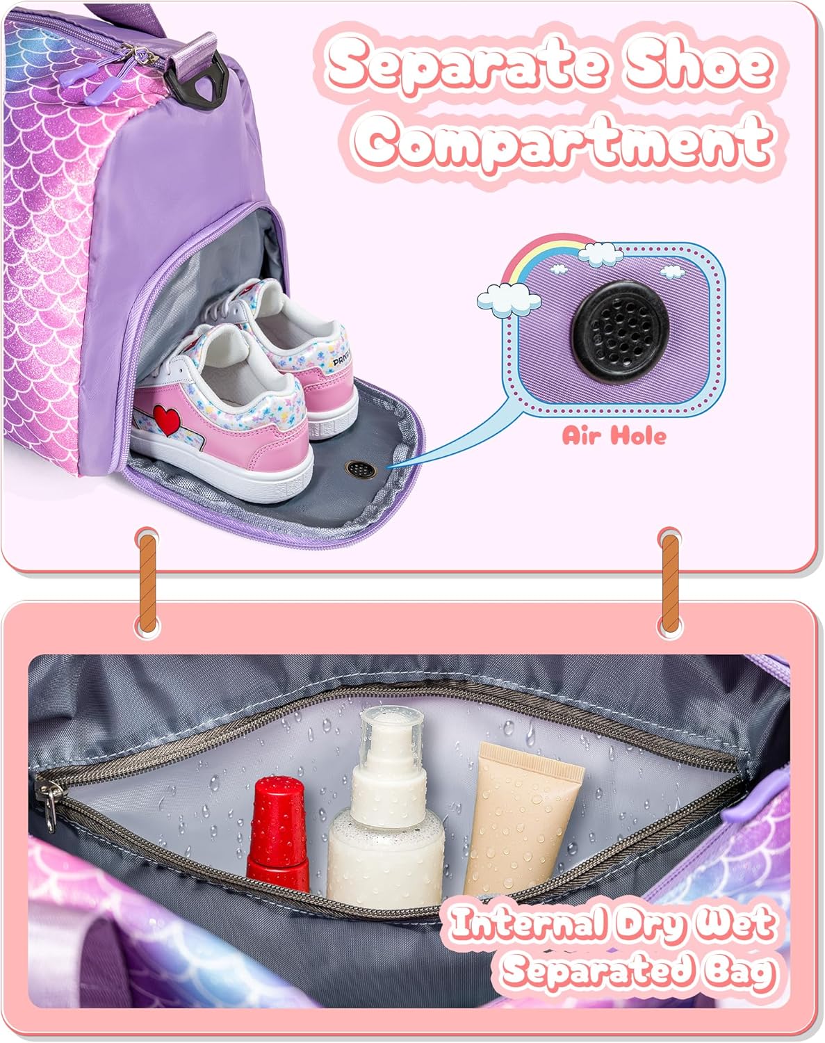 Skiennix Girl Gym Bag - Stylish Weekender Tote with Shoe Compartment & Makeup Pouch | Ideal Gift for Ages 3-12 (Letter S)