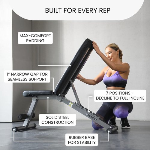 FF Finer Form 5-in-1 Weight Bench, Adjustable & Foldable for Bench Press, Strength Training and Full Body Workout, Perfect for Dumbbell Sets or an Adjustable Dumbbell Set in Your Home Gym