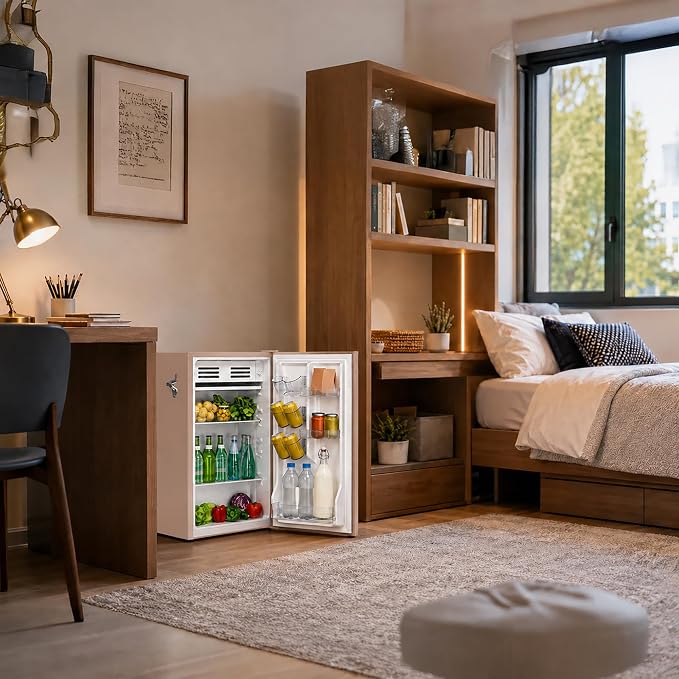 Frigidaire Retro Compact Fridge with Chiller, 3.2 cu ft Countertop Fridge with Built-In Bottle Opener, Compact Refrigerator for Office, Bedroom, Dorm Room or Cabin - 16.5" D x 19" W x 31" H (Coral)