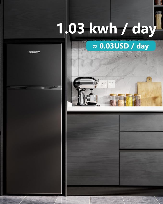 EUHOMY 7.4 Cu.Ft. Refrigerator with Freezer, 2 Door Fridge, Adjustable Thermostat,Large Capacity, Refrigerator for Kitchen/Dorm/Office/Apartment - Food Storage or Cooling drinks, Black