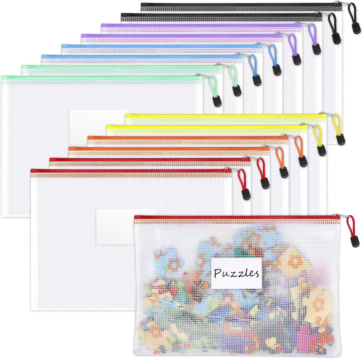 Sooez 20 Pack Mesh Zipper Pouch Bags, A4 Letter Size, Classroom Zipper Bags
