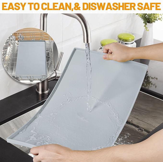 Hubulk Dog Feeding Mat,100% Waterproof Food Grade Silicone Pet Food and Water Bowl Placemat,Dishwasher, High Raised Edge to Prevent Spills,Nonslip Tray to Stop Messes on Floor(24"x16"x0.5", Mist)