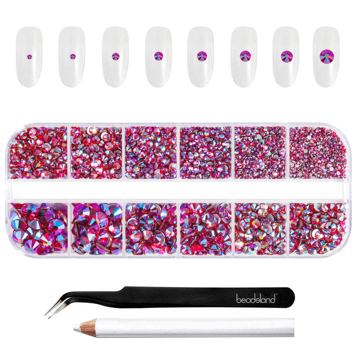 Beadsland Rhinestones For Makeup,8 Sizes 2500Pcs Light Red Ab Flatback Rhinestones Face Gems For Nails Crafts With Tweezers And