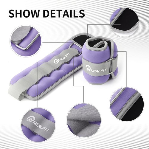 NEALFIT Ankle Weights for Men Women Kids, Leg Arm Wrist Weights with Adjustable Strap for Running, Gymnastics, Aerobics,Gym, Fitness (Purple, 2 lbs x 2 (4LB Pair))