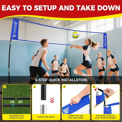 **BAGAIL Portable Volleyball Net - Adjustable Height, Heavy-Duty Frame | 12ft/20ft Outdoor/Indoor Set with Carry Bag**