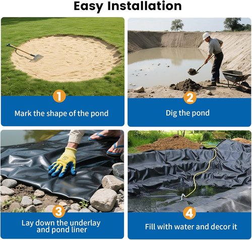 KOI Pond Liner - 15 Mil HDPE Waterproof Black Liner for Outdoor Fish Ponds | 10 x 20 FT