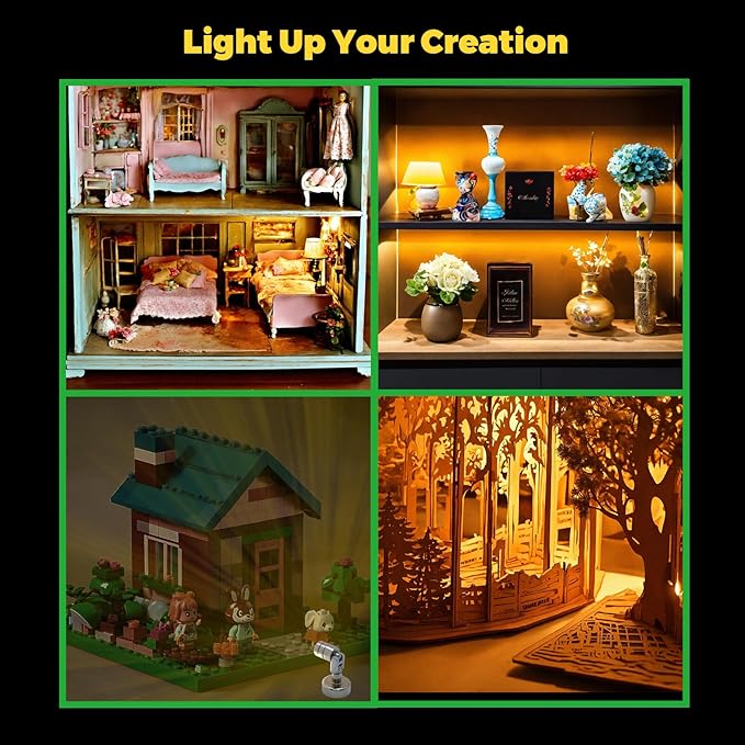Metal Miniature LED Light,Tiny Spot Lights with Magnet Base,Battery Operated LED Lights,Wireless Miniature Spot Light for Artwork Painting,Jewelry Showcase,DIY Hand Craft (Cool White)