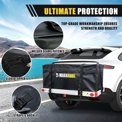 MaxxHaul Soft Shell Cargo Carrier Bag - Heavy Duty, Water Resistant, 47" x 20" x 20", Black with Tie Down Straps