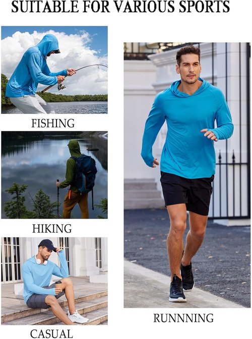 COOFANDY Men's UPF 50+ Sun Protection Hoodie - Lightweight Quick-Dry Long Sleeve Rash Guard