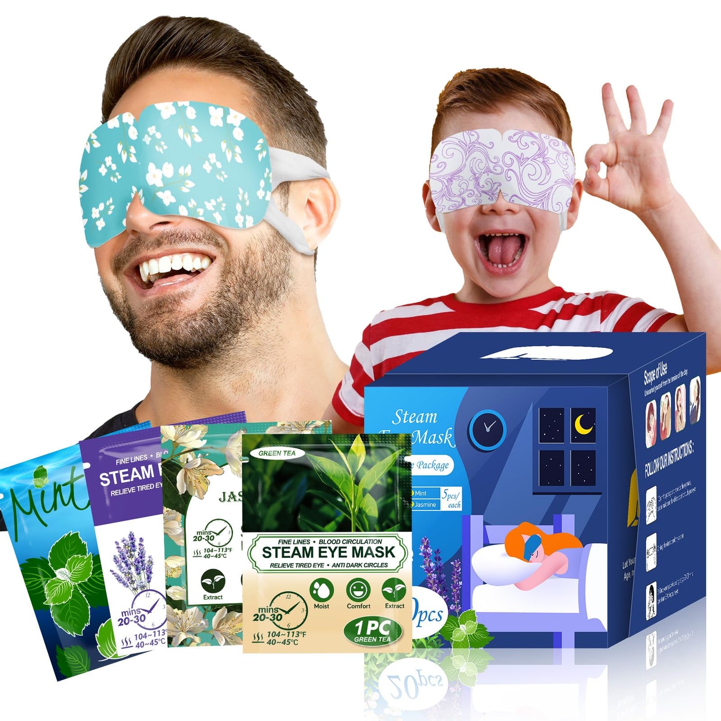 20-Pack Steam Eye Masks For Dry Eyes, Warm Eye Mask, Relief Fatigue & Dark Circle, Heated Eye Mask For Puffy Eyes, Disposable Sl