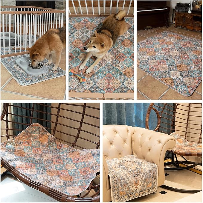 nunubaby 2PACK Washable Pee Pads for Dogs, Stylish, Non-Slip and Leak-Proof Pee Pads. Reusable Potty Pads for Dogs for Crates and Floors.(Brown/Multi, 72" x72" )