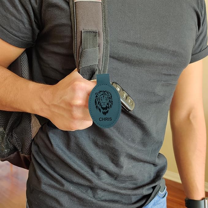 LaserGram Oval Keychain, Off Road Racer, Personalized Engraving Included (Slate Blue)
