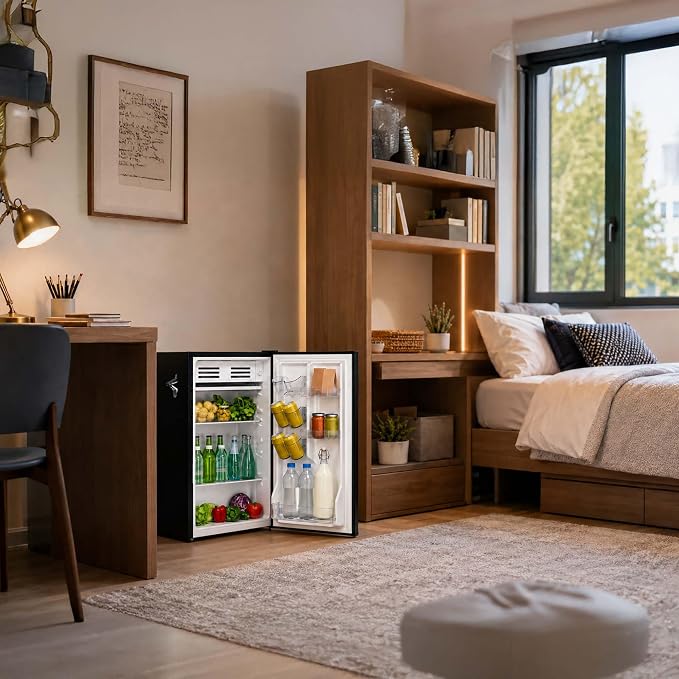 FRIGIDAIRE EFR376-BLACK 3.1 Cu Ft Black Retro Bar Fridge with Side Bottle Opener