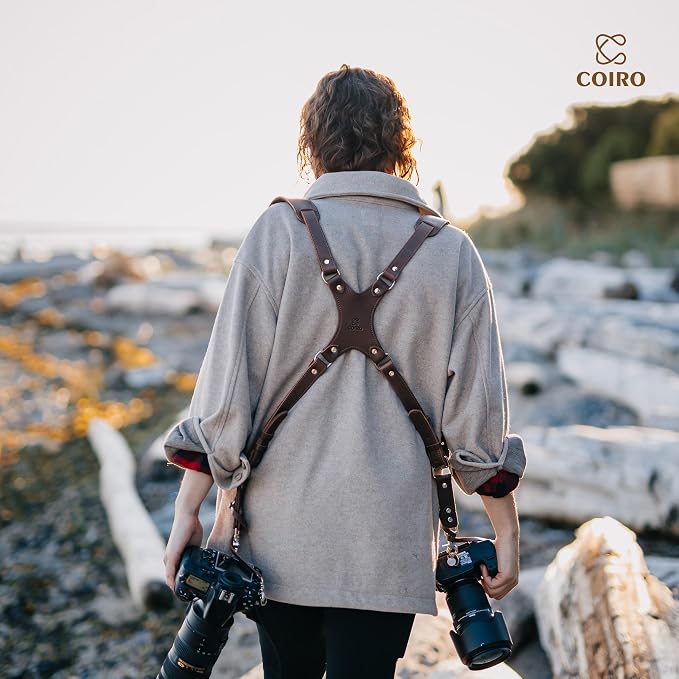 C Coiro Dual Camera Harness Shoulder Leather Camera Strap