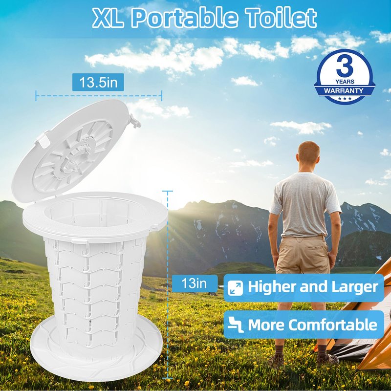 XL Portable Toilet - 13"H Adjustable Foldable Camping Toilet with Carrying Case, Strap,Toilet Bag for Camping, Hiking, Travel and Car- Lightweight and Quick Setup