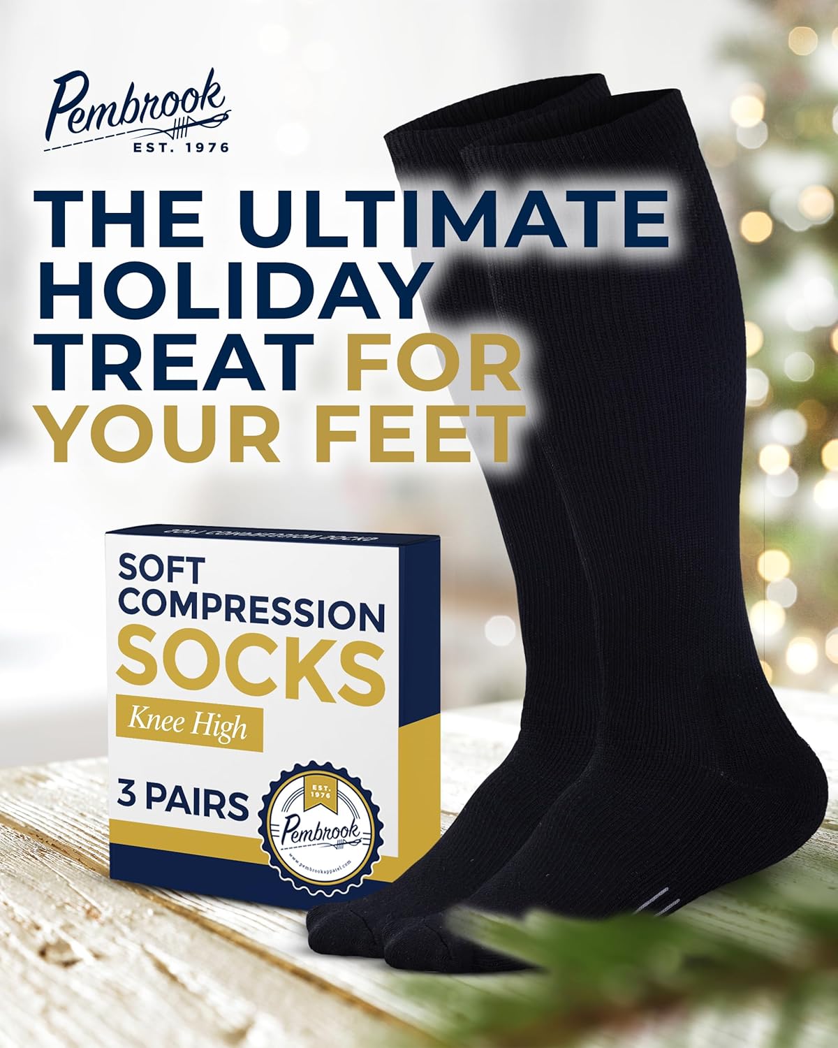 Pembrook Compression Socks - Light Support for Men & Women | 3 Pairs | 8-15 mmHg Dress Socks