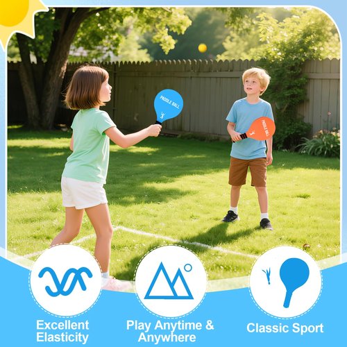 Beeplove 2 Beach Games Toy Paddle Ball Sets - Funny Paddleball Rackets Game, Outdoor Sports Toys for Kids Adults Family Games Yard Lawn Party Supplies, Blue Orange, Medium