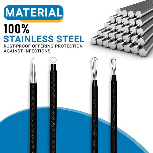 EFAH Care Stainless Steel Pimple Extractor Set - Surgical Acne Treatment Tools for Face & Nose (Black)