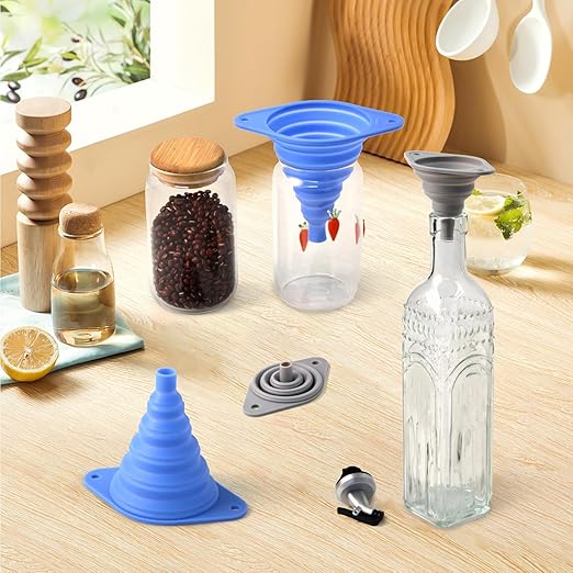 Kitchen Funnels Set 4 Pack,Small and Large,Silicone Collapsible Funnel,Small Funnel for Bottles and Funnels for Filling Water Bottle