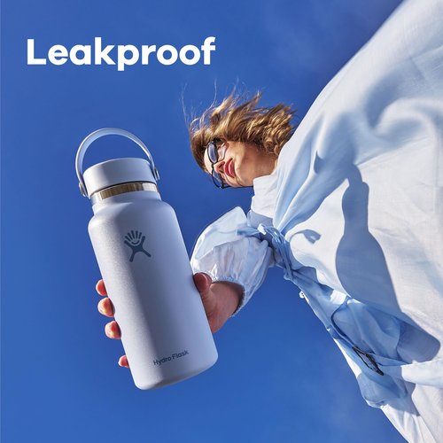 Hydro Flask Water Bottle - Insulated Stainless Steel - Wide Mouth Flex Lid, Non Spill, Leakproof and Refillable in 32 Oz Reef Pink