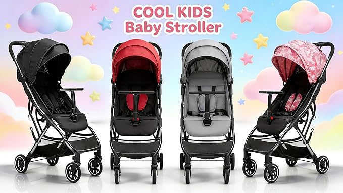 COOL KIDS Portable Stroller with Automatic Fold,Lightweight Umbrella Stroller with Pop Out Sun Canopy,Compact Strollers for Travel(Black)