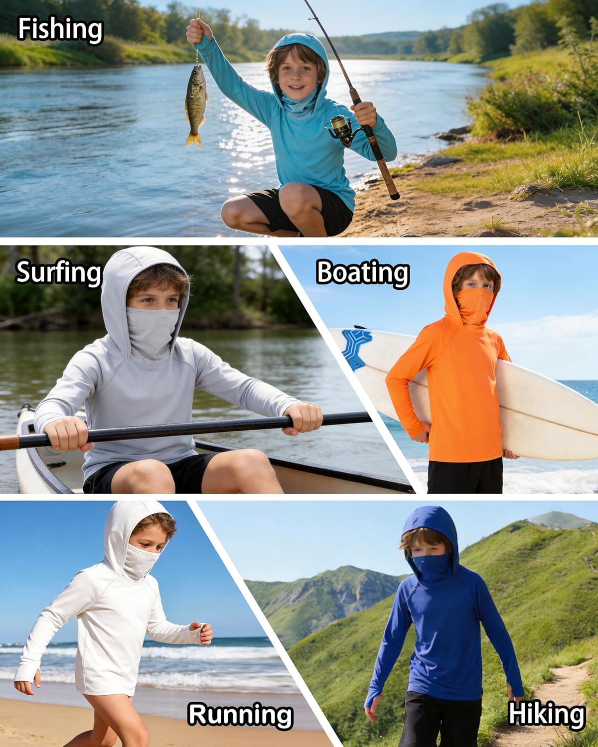 Skiennix Boys Hooded Fishing Shirt - UPF 50+ Long Sleeve Rash Guard Hoodie for Sun Protection