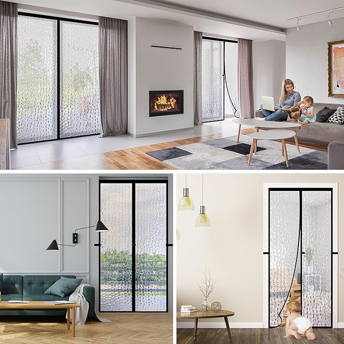 RELIANCER Magnetic Thermal Insulated Door Curtain,Waterproof EVA Door Cover,Fit Doors Size Up to 64"x80",Temperature Protection Insulated Doorway Curtain Partition,Patio Self-Closing Doors Net Screen