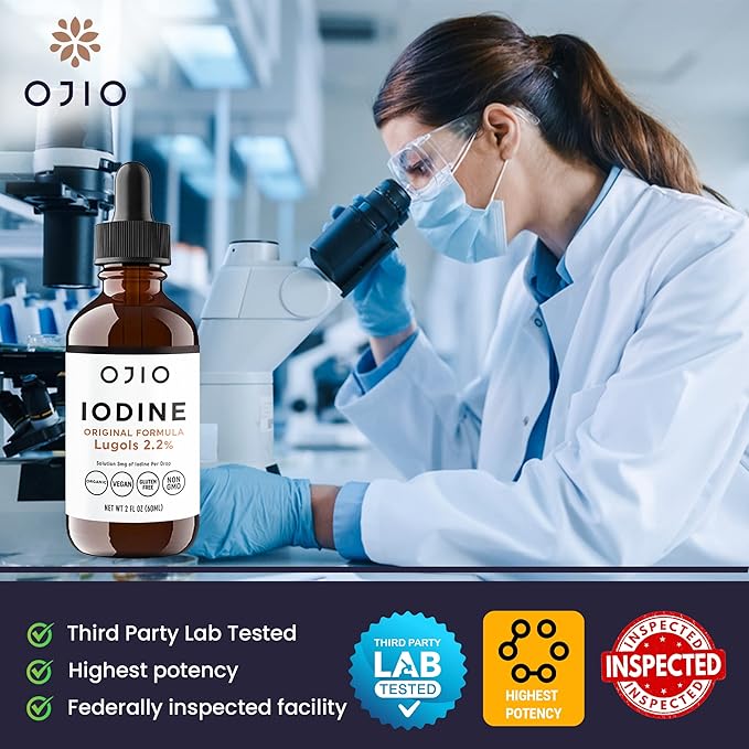 Lugols Iodine Solution 2% - 1 Year Supply - High Potency Liquid Oral Iodine Drops with Superior Absorption – Improves Overall Health & Energy for Women, Men, Kids - 2 fl Oz (Pack of 1)