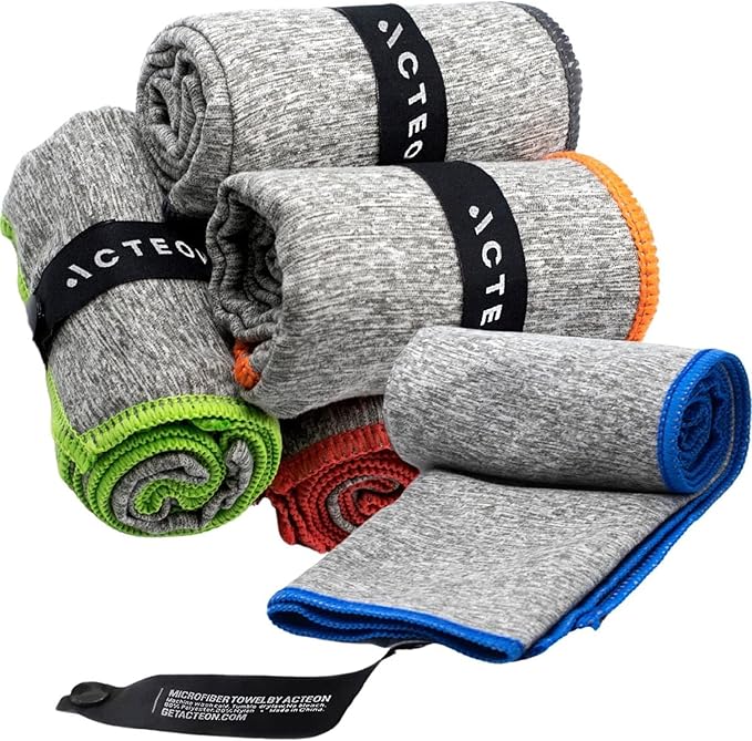 Acteon Microfiber Gym Towels 5 Pack, Quick Dry Silver ION Odor-Free Sweat Towel, Super Absorbent Fast Drying for Men & Women, Workout, Yoga, Running, Hiking, Travel – 16x30.5 Inch
