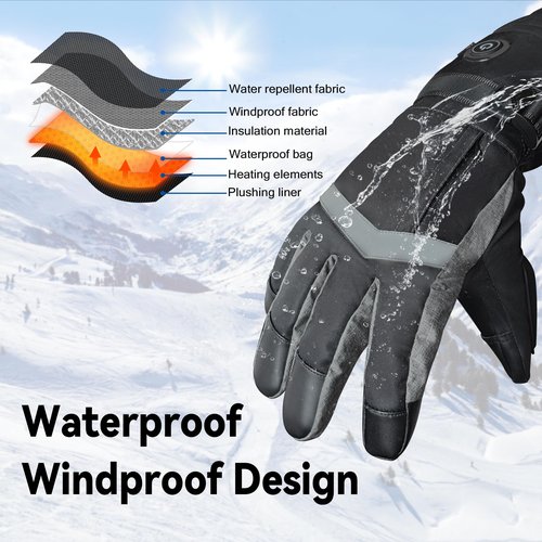 GEMSTONEGO Heated Gloves for Men Women, 5V 6000mAh Rechargeable Battery, 3 Heating Settings, Waterproof & Touchscreen, Winter Thermal Gloves for Skiing,Snowboarding,Motorcycling,Outdoor Sport