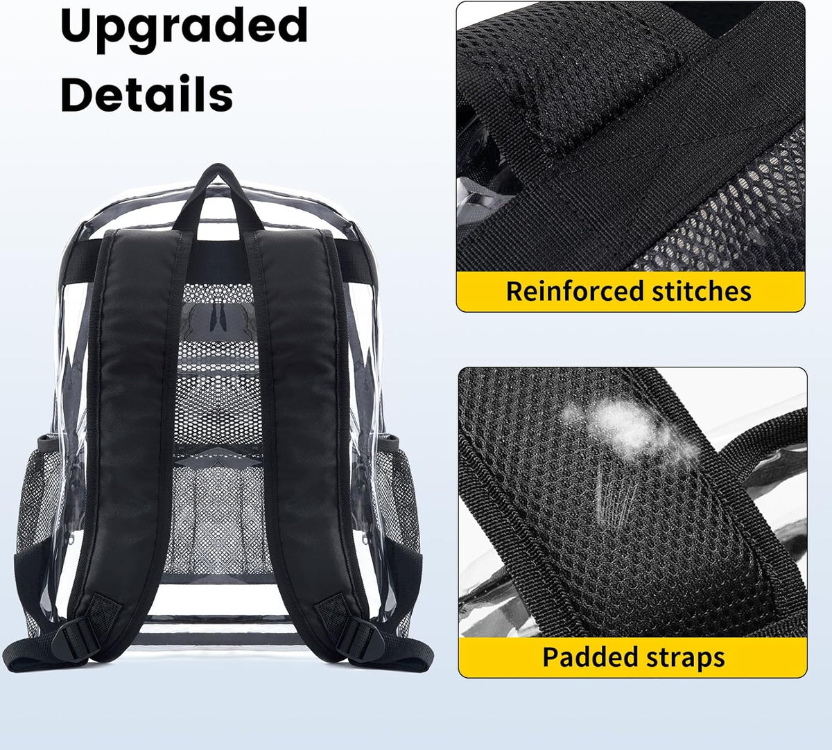 Vorspack Clear Backpack - Heavy-Duty PVC with Reinforced Straps & Large Capacity for College | Black