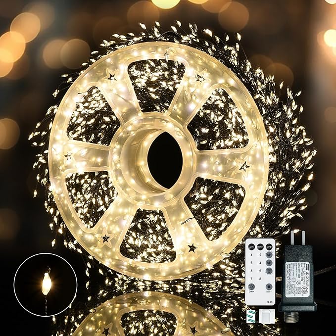 Dailyart Fairy Lights Plug in, 3000 Led Cluster Lights with Timer 195Ft Waterproof Warm Twinkle String Light with Remote for Bedroom Wreath Garland Window Wedding Christmas Tree Decoration,Black Wire