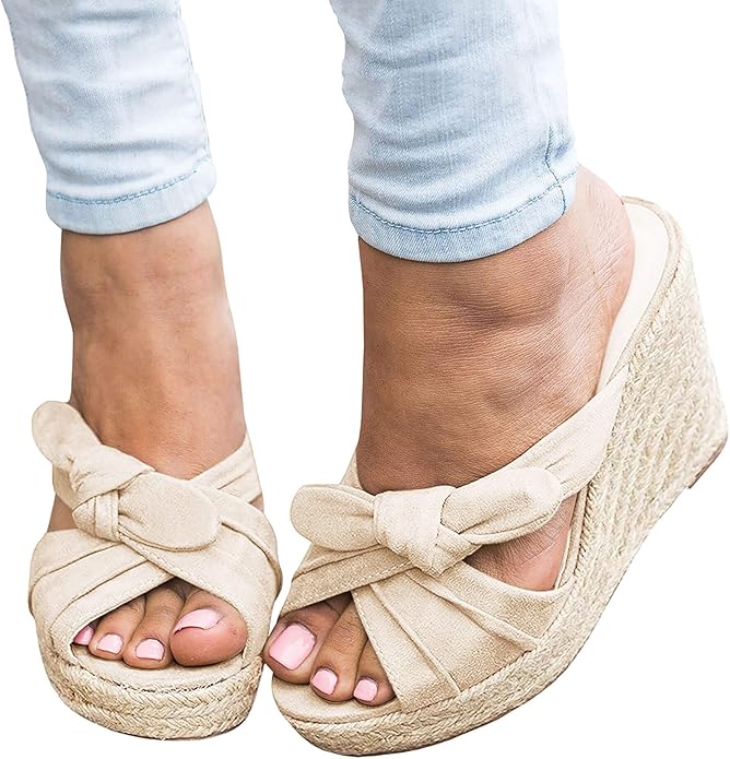 Womens Espadrilles Wedge Sandals Slides Platform Slip on Bow Knot Open Toe Summer Mules Shoes