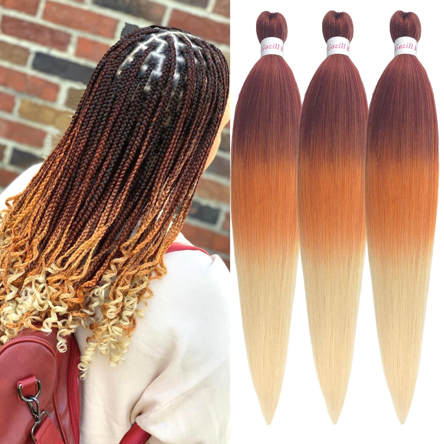 Gozill Ombre Baiding Hair Pe Sretched Ginger Golden Blonde Kanekalon Prestretched Braiding Hair Micro Ez Braid Hypoallergenic Co