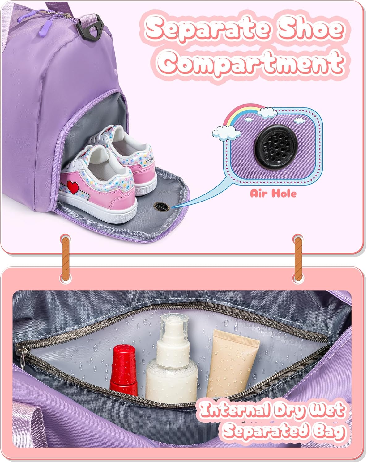 Skiennix Girl Gym Bag - Personalized Weekender with Shoe Compartment & Makeup Pouch | Ideal Birthday Gift for 4-Year-Olds (Letter R)