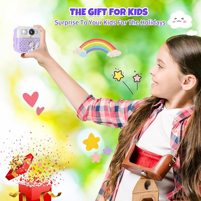 Kids Instant Print Camera, 1080P Children Printable Cameras Christmas Birthday
