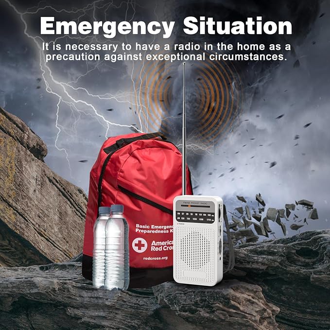 Portable Radio AM FM with Best Reception, Goodes Transistor Radio with Loud Speaker, 2AA Battery Operated, Headphone Jack for Indoor, Outdoor and Emergency Use - White