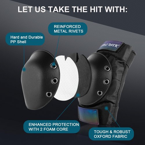 Knee and Elbow Pads Adult - (6 in 1) Knee Elbow Pads Wrist Pads with Drawstring Bag, Skating Protective Gear Set for Women & Men for Roller Skate, Skateboard, Bike Cycling, Scooter (Medium)