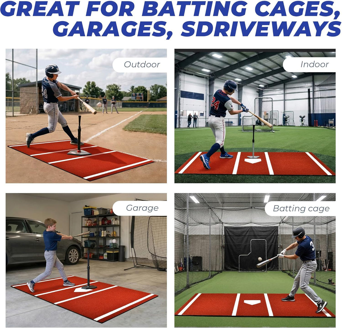 Skiennix Baseball Batting Mat - Non-Slip Turf for Hitting Practice | 6x4/10x3.8/12x6FT Sizes Available