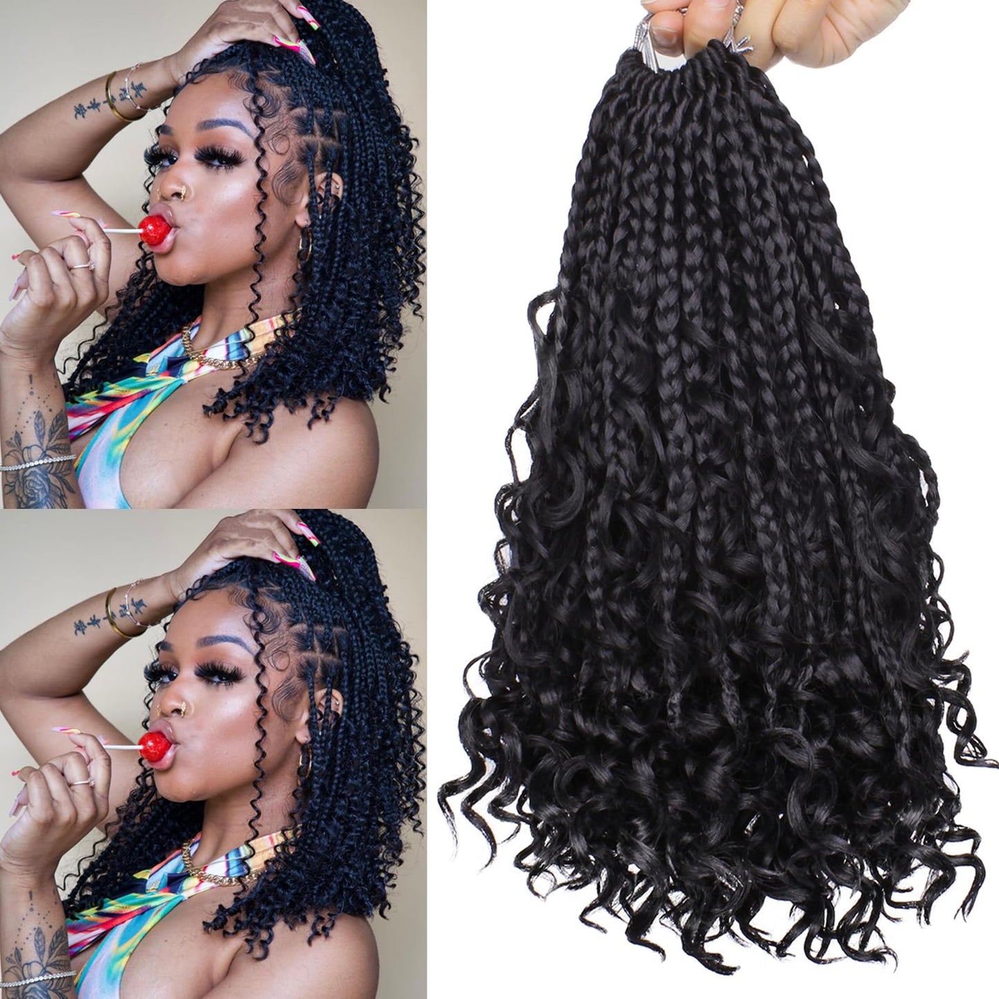 Unionbeauty 8 Packs Boho Box Braids Crochet Hair 12 Inch Goddess Box Braids Crochet Hair With Curly Ends Bohemian Hippie Box Bra