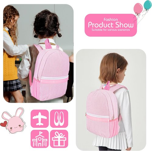 MT WORLD Personalized Toddler Backpack - Embroidered Name Seersucker Design for Girls 2-4 (Pink)