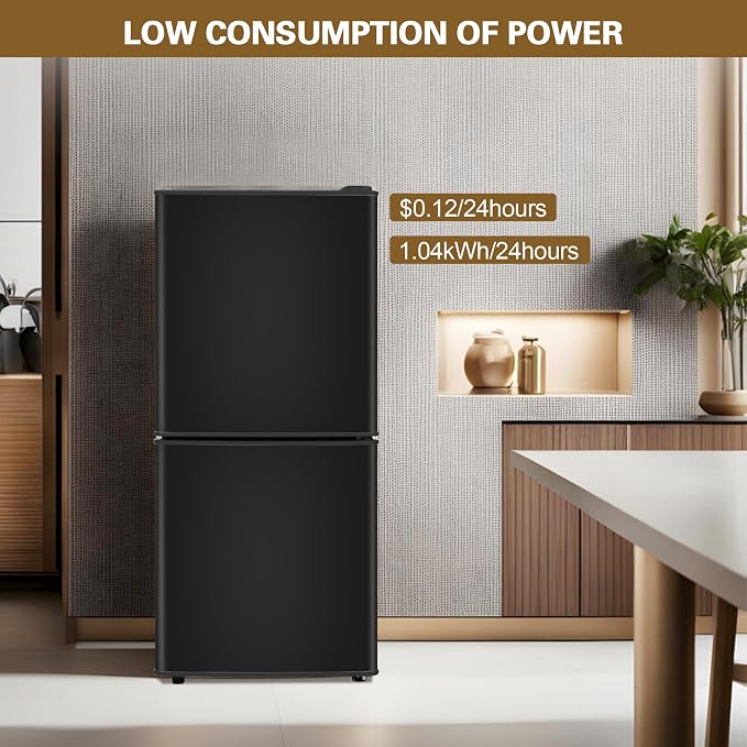 Dorm Size Fridge with Freezer 4.3 Cu. Ft., 2-Door Small Refrigerator Black | with Bottom Freezer, 7-Level Thermostat Control, Low Noise Mini Fridge for Apartment, Office, Kitchen